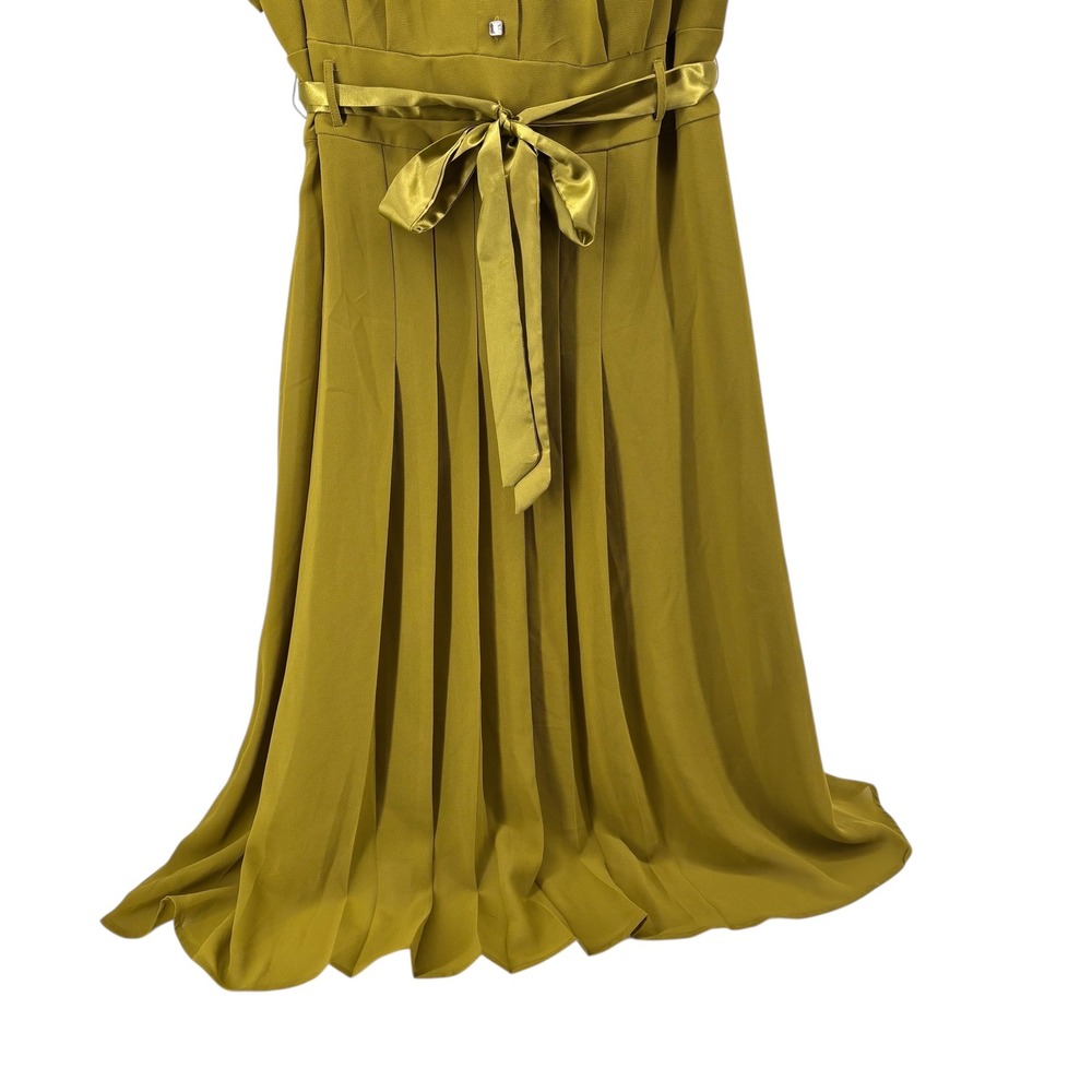 Jessica London Green Midi Dress Satin Collar Belt Rhinestone Buttons Size 20W - Picture 3 of 14